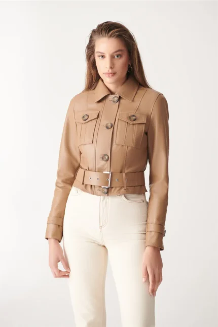 Women Leather Jacket AMARA – Retro Brown