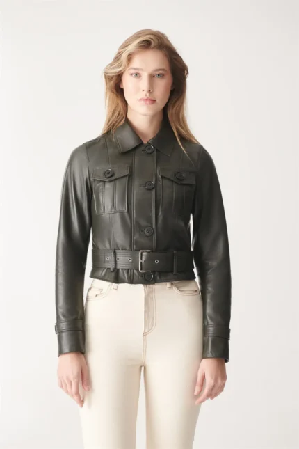Women Leather Jacket – Forest Green AMARA Edition