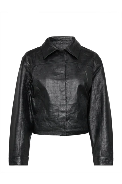 Women Leather Jacket Dakota Croco - Black