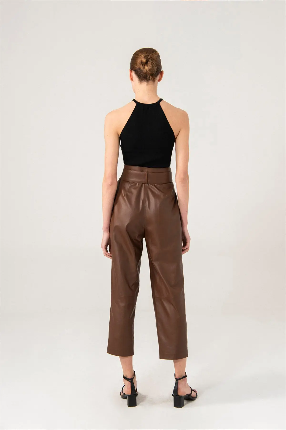 Women Leather Pants Hazel Leather Trouser - BROWN
