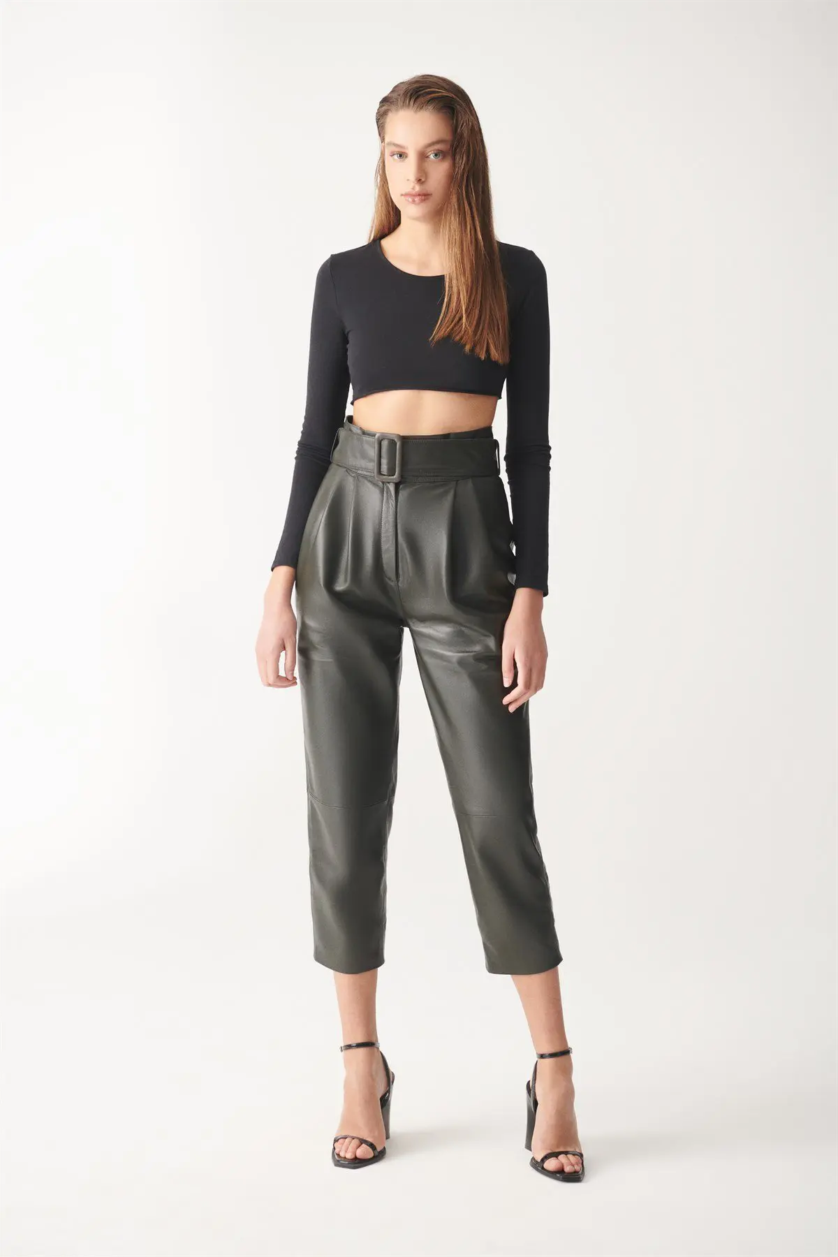 Women Leather Pants Hazel Leather Trouser - Black
