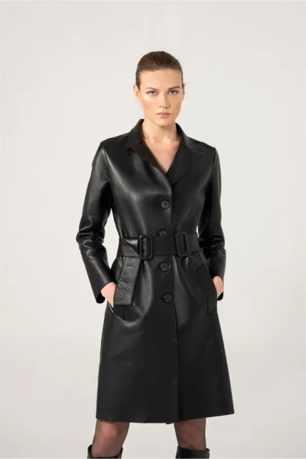 Leather Trench Coat HILARY Women Long Coat - Black
