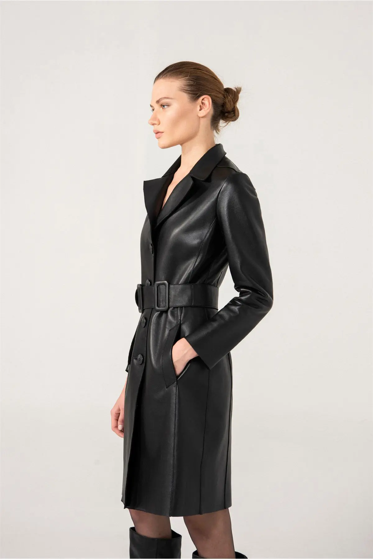 Leather Trench Coat HILARY Women Long Coat - Black