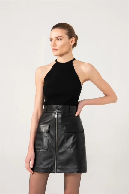 Isabella Leather Mini Skirt for Women – Black