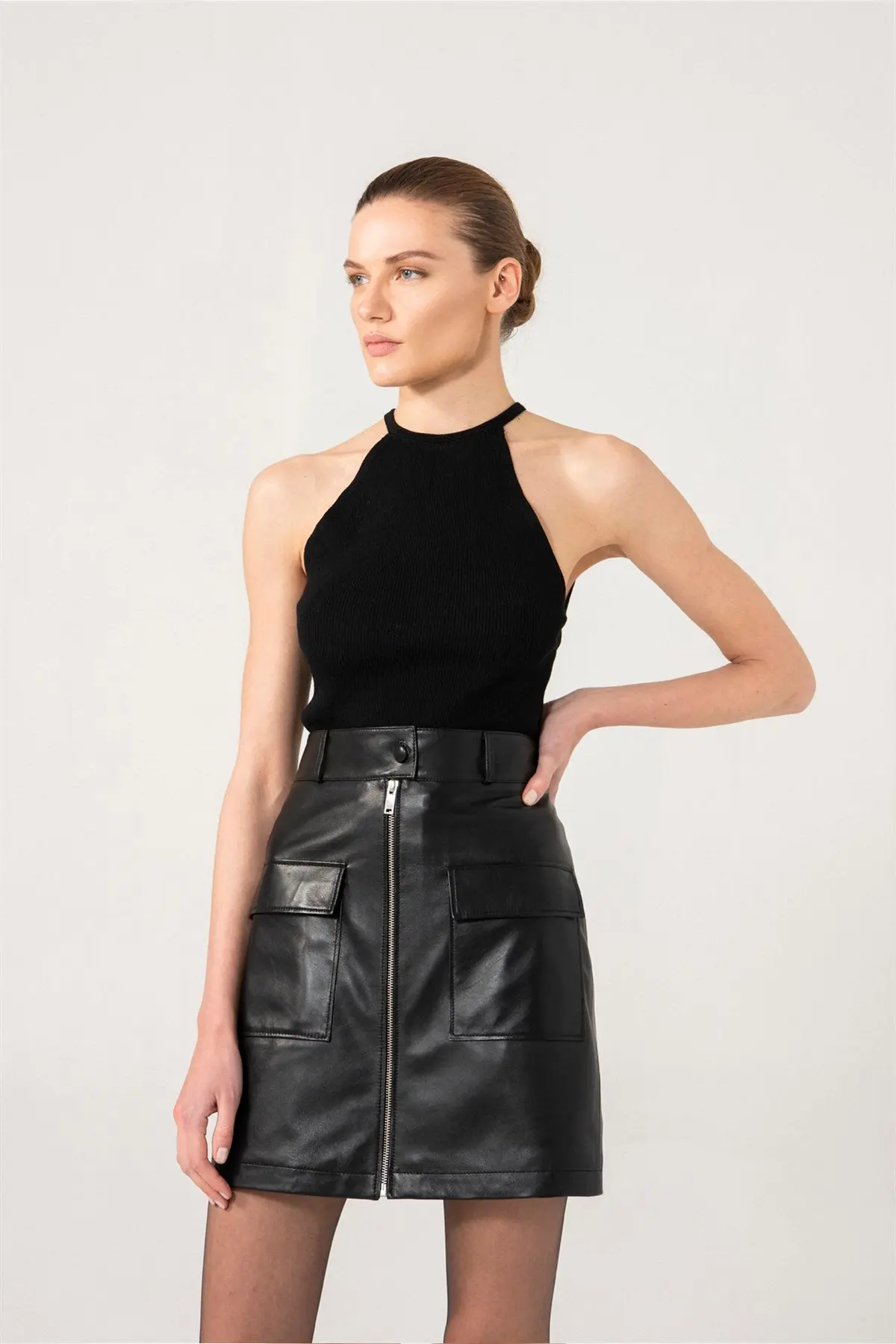 Isabella Leather Mini Skirt for Women – Black