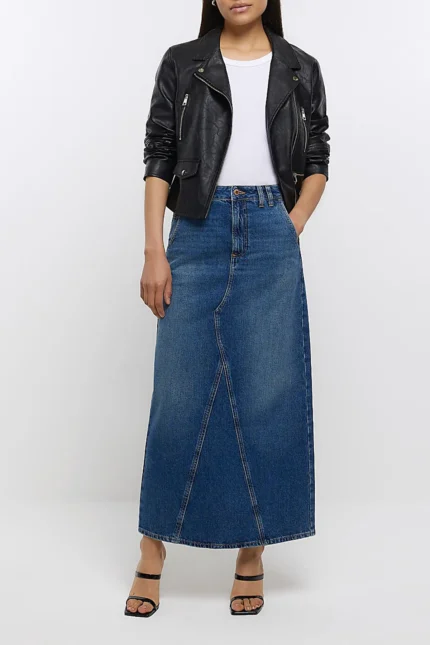 Denim Midi Skirt Denim Maxi Skirt - Navy
