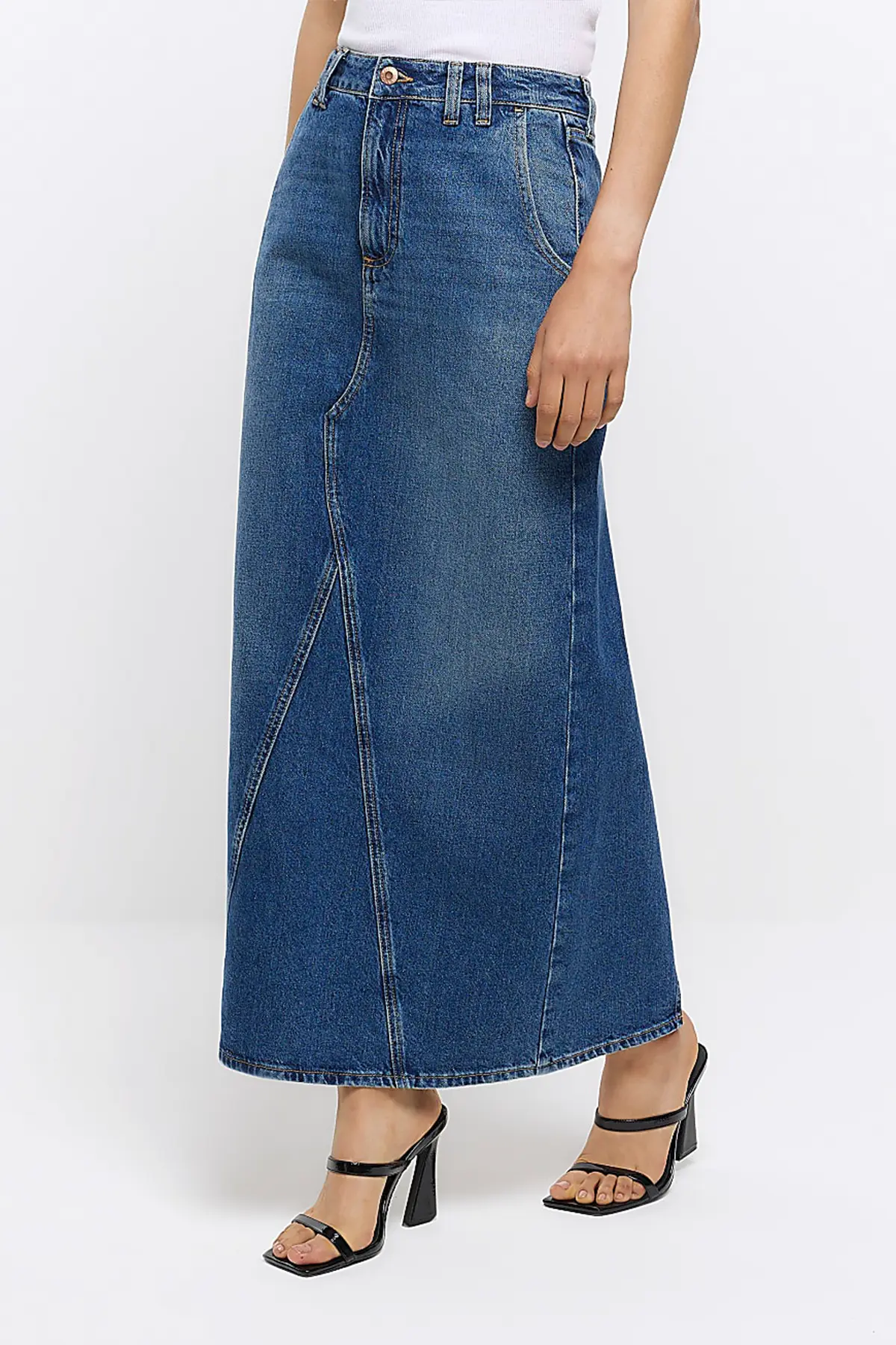 Denim Midi Skirt Denim Maxi Skirt - Navy