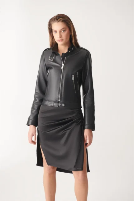 Biker Leather Jacket KAYLA Sport Jacket - Black