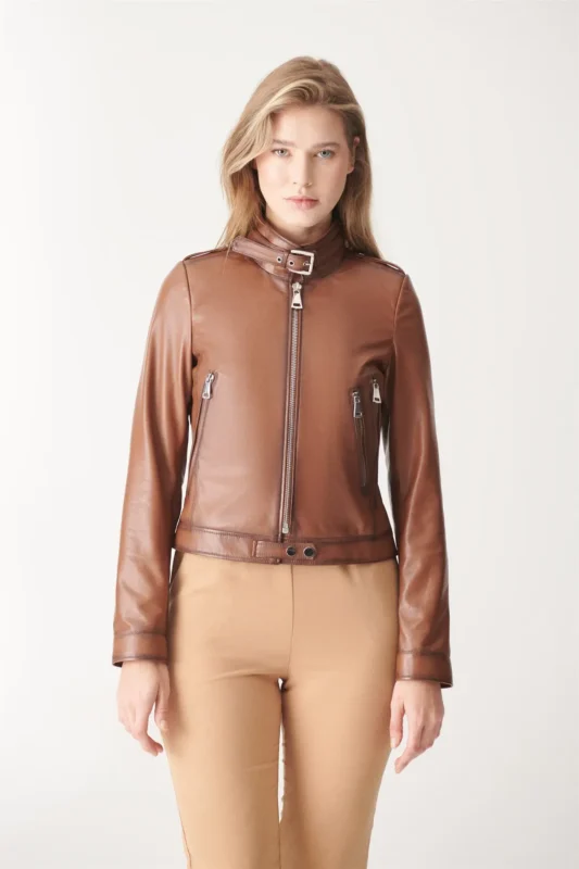 Biker Leather Jacket KAYLA Sport Jacket - BROWN