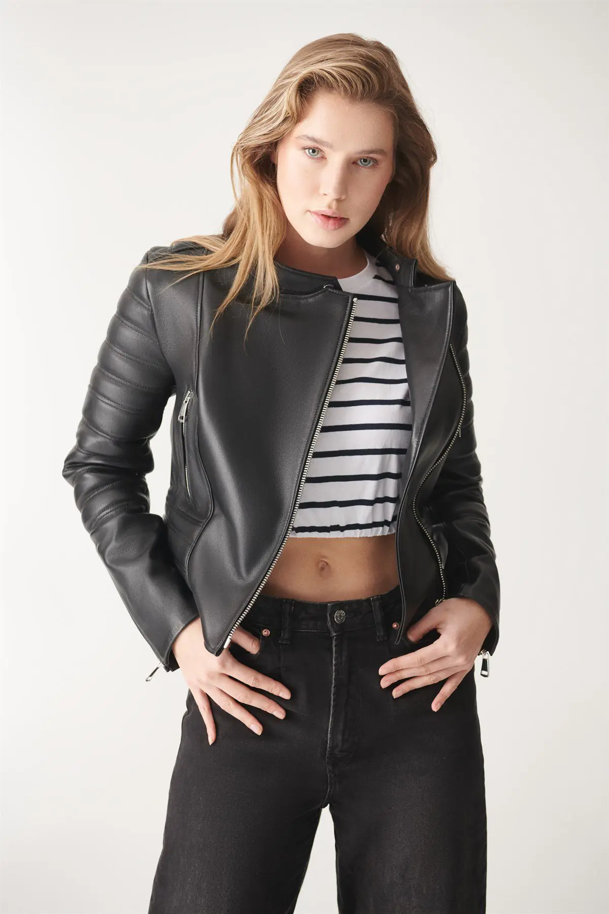 Women Leather Jacket – STELLA Biker Edition - Black