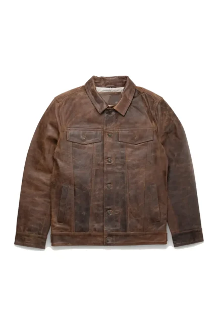 Brown Leather Jacket Classic Trucker Men Jacket