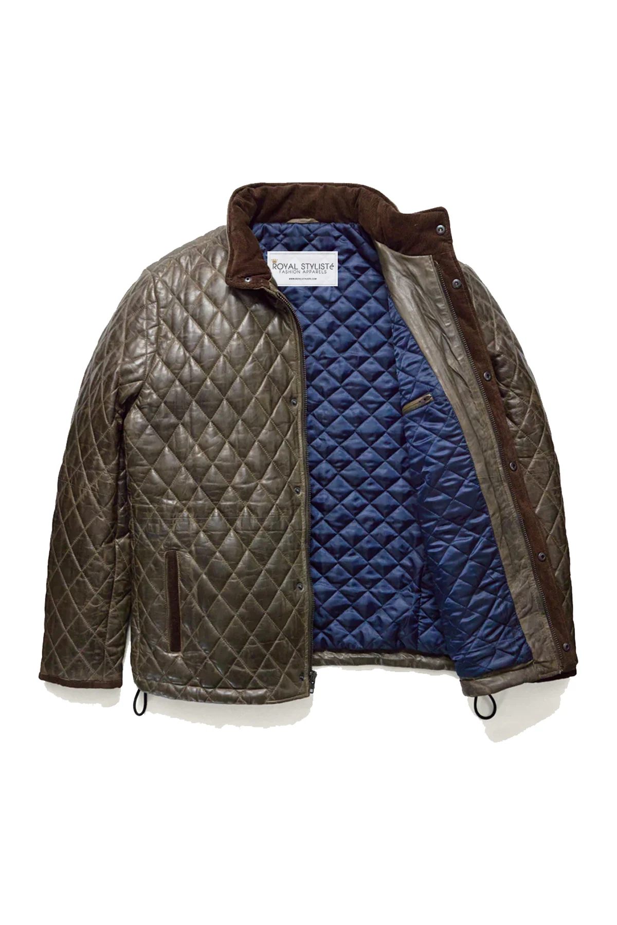 Quilted Leather Jacket Highland Leather Puffer Jacket - Olive