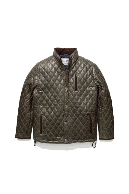 Quilted Leather Jacket Highland Leather Puffer Jacket - Olive