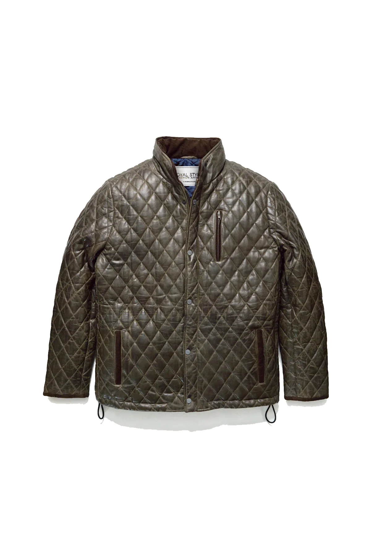 Quilted Leather Jacket Highland Leather Puffer Jacket - Olive