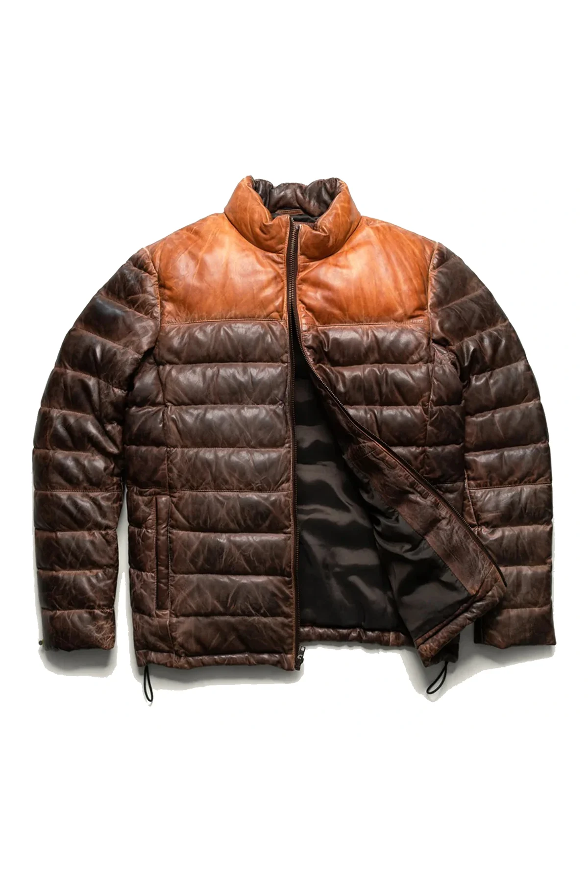 Leather Puffer Jacket Men Leather Down Jacket - Tan & Brown
