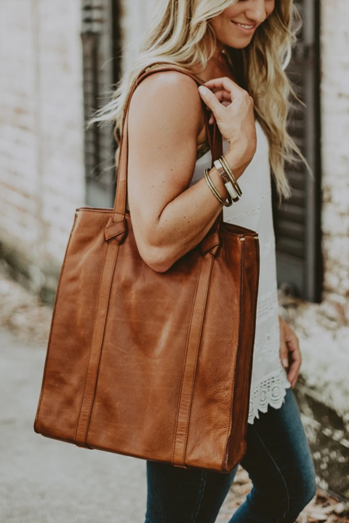 Leather Tote Bag Chelsea Women Shopping Totes - Brown