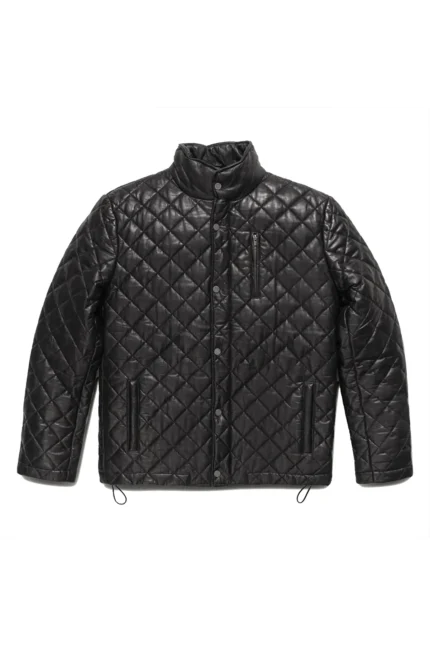 Quilted Leather Jacket Highland Leather Puffer Jacket - Black
