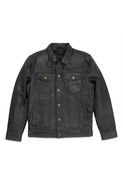 Black Leather Jacket Classic Trucker Men Jacket