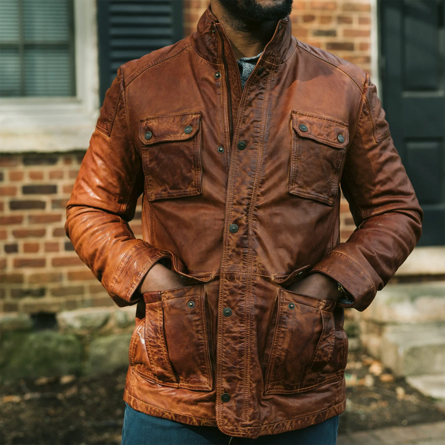 Men Leather Jacket Theodore Vintage Jacket - Brown